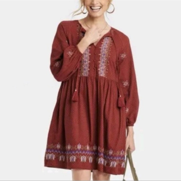 Knox Rose 🌹 Boho Long Sleeve Dress Like New Condition - Picture 2 of 4